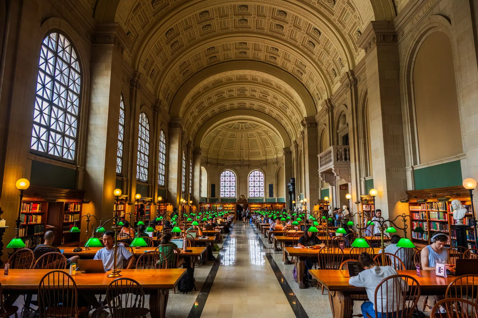 Students studying in Bates Hall at the Boston Public Library