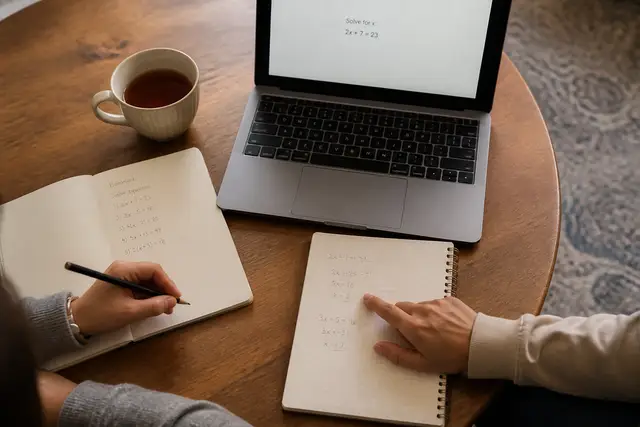 One-on-one academic tutoring at a desk.